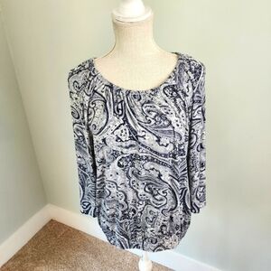 Michael Michael Kors Blue Paisley Blouse Top Women’s Medium Long Sleeve Stretch